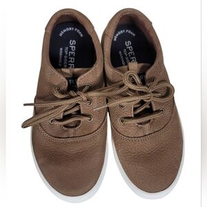 New KID'S SPERRY TOP SIDER SPINNAKER Washable Leather Brown Sneakers 13